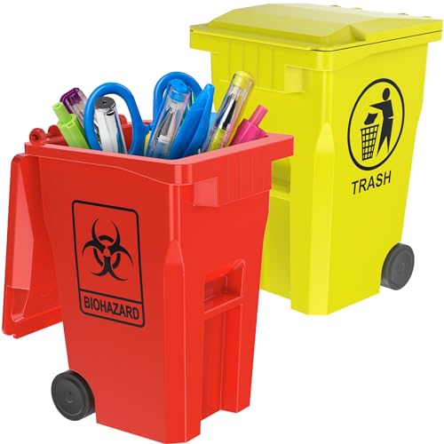 Wiosi Mini Trash Can Pencil Holder for Desks, Red/Yellow - color: Red-Yellow, size: 5"