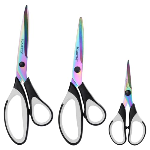 Craft Scissors Set of 3 Pack, All Purpose Sharp Titanium Blades Shears, Comfort Grip Handle, Multipurpose Fabric Scissors Tool Great for Adults, Office, Sewing, School and Home Supplies, White&Black - color: Black&white