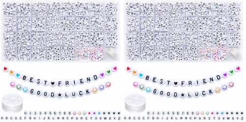 Amaney 1600pcs Acrylic Alpabet Letter Beads,31 Styles,Heart,Number,Star and Smiley Beads,4x7mm for Jewelry Making Bracelets Necklaces Key Chains (Pack of 2) - color: White&Heart, size: 7x4mm (Pack of 2)