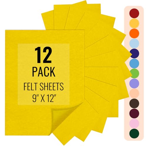 IONTACH 9" X 12" Felt Fabric Sheets 1.6mm Thick (12 Packs, Gold Yellow) - color: Gold Yellow