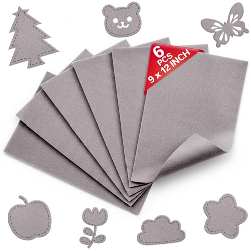 Light Gray Soft Felt Sheets for Crafts, 9" x 12", 1.6mm Thick, 6 Pcs - color: Light Gray