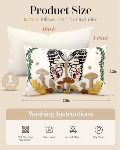 Embroidered Throw Pillow Cover, 20x12 Inch, Butterfly Moon - color: Butterfly Moon, size: 20" x 12" (Pack of 1)