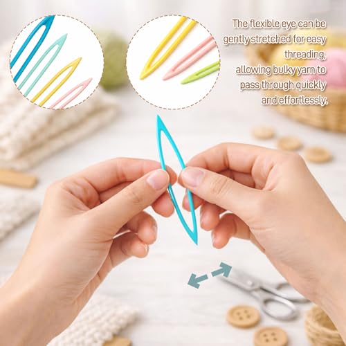 15PCS Large Eye Plastic Yarn Needles for Knitting and Crochet, Flexible Tapestry Darning Needles for Weaving in Ends with Thick Bulky Yarn, Multicolor