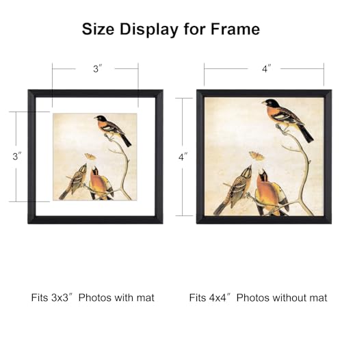 BKABOT 4x4 Black Metal Photo frames 3 Pack HD Glass Mat 3x3 Wall Table - color: Black, size: 4x4