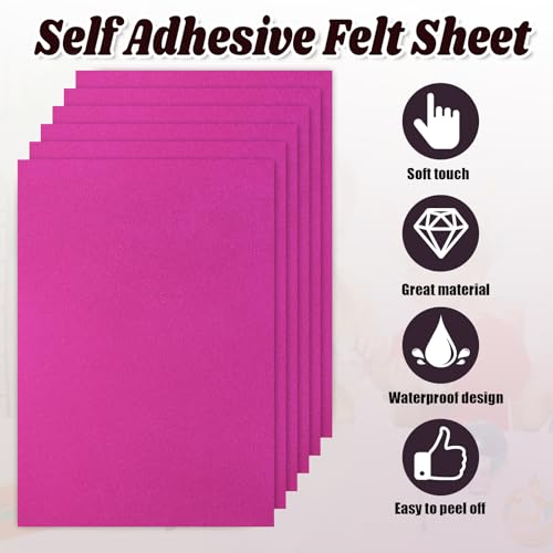 Biaungdo 6 Pcs Self Adhesive Felt Sheets, Hot Pink, 8 x 12 Inch