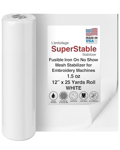 Superpunch Fusible Iron On No Show Mesh Stabilizer, White, 12 in x 25 yd - size: 12" x 25 yards roll