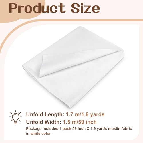 Cotton Muslin Fabric, 59 Inch X 1.9 Yards White Fabric by The Yard - color: Bleached