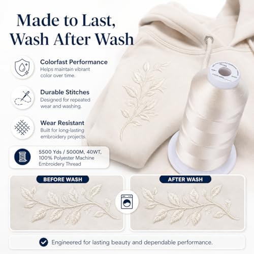 Simthread Embroidery Machine Thread 5000M 40WT Polyester, Antique Lace S005 - color: AntiqueLaceS005