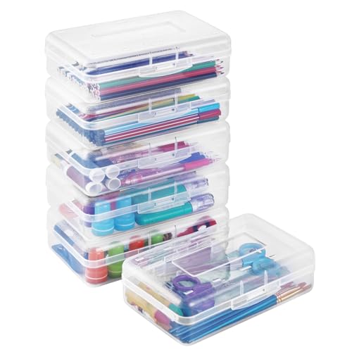 Sooez Plastic Pencil Case Box 6 Pack, Large Crayon Maker Pen Organizer - color: Clear