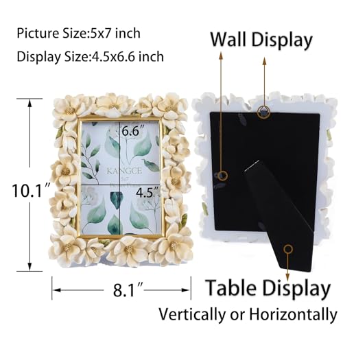 Vintage Picture Frames 5x7 Antique White and Gold Ornate Flower Picture Frames for Tabletop and Wall Mount Decorative Gallery Wall Decor Rustic Home Decor （5x7 inch） - size: 5x7