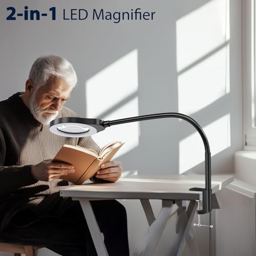 15X Magnifying Glass with Light and Stand, 5 Color Modes Stepless Dimmable LED Lighted Desk Lamp, 84 LED Magnifying Lamp Hands Free Flexible Gooseneck Magnifier for Repair Crafts Hobby Sewing - size: 15X MagnifyingA