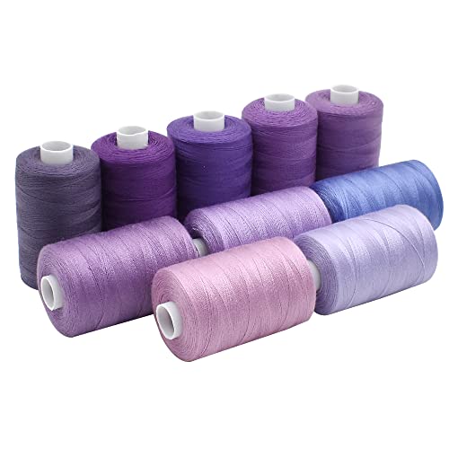 Sewing Thread 10 Color Sewing Industrial Purpose 1000 Yards Per Spool 40S/2 Polyester for DIY Sewing Machine,Embroidery Machine,Hand Sewing (Purple) - color: Purple
