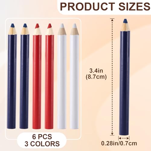 6PCS 8.7 cm Fabric Sewing Pencils, Washable Fabric Makers, No Dust Sewing Tailors Chalk, Marking Pencil for Quilting, DIY Crafts, Sewing - White, Blue, Red