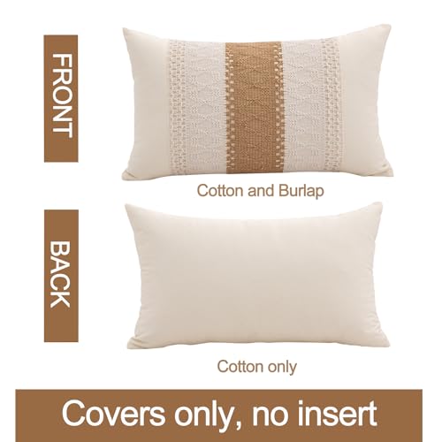 Lumbar Throw Pillow Covers Set of 1 (Beige & Brown, 12x20 Inch) - color: Single Striped, size: 20" x 12" (Pack of 1)