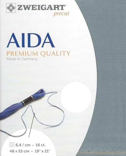 Wizardi Aida 16 Count Misty Blue 3251 594, Precut Zweigart Cross Stitch Fabric, 100 Percent Cotton Blank Needlepoint Canvas and Embroidery Cloth, 19x21 in for Adults - color: Misty Blue