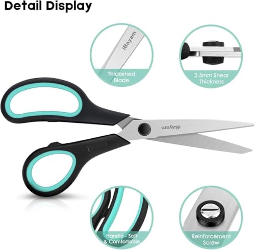 iBayam 8.5" All Purpose Sharp Black Scissors, Comfort-Grip Handles, 24-Pack - color: Red, Green, Blue, size: 24-Pack