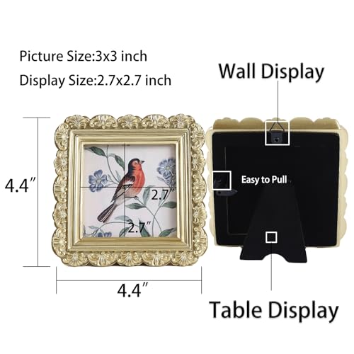 Vintage Picture Frames 3x3 Square Gold Antique Picture Frames with Glass Front Handcrafted Rustic Home Decor for Wall Mount and Tabletop Gallery Wall Art - color: Gold, size: 3x3 Square