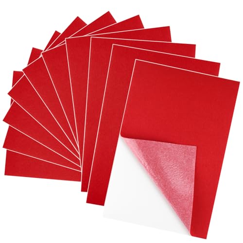10PCS Red Self Adhesive Felt Fabric Sheets Sticky Felt Sheets for Craft Supplies Art Home Making（8.3" x 11.8"/20 x 30cm） - color: Red