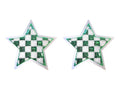Green Checkered Sequin Star Patch, 3.75" x 3.75”, 2-Pack, Embroidered Iron-On for Hats, Bags, Jackets - color: Checkered Sequin Star - Green