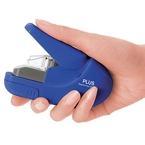 Plus Paper Clinch Compact Staple-Free Stapler, Heavy Duty, Navy Blue - color: Blue