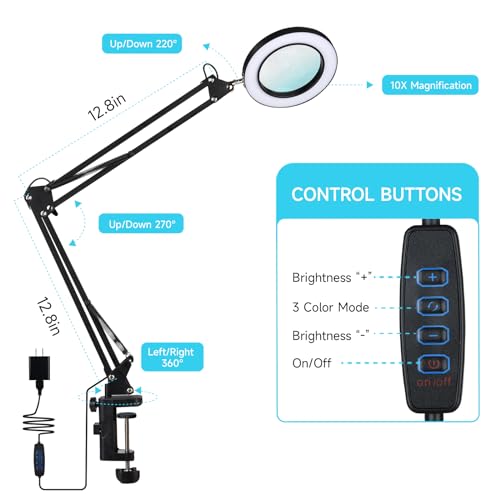 LED Magnifying Desk Lamp with Stand and Clamp for Repair, Crafts, Reading - size: 25Inch Clamp