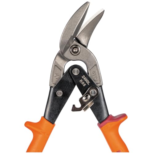 Klein Tools 2400L Left-Cutting Offset Snips, Aviation Tin Snips with Forged Blade for Precision Sheet Metal Cutting - style: Left-Cutting