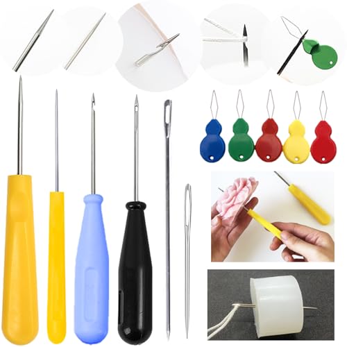 11 Pcs Candle Needle Kit,Wick Inserting Tool Molds Punch Needle with Hook Eye,Large-Eye Candle Wicking Needle(2 Style) - color: 11PCS