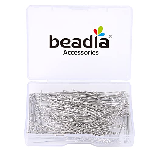 BEADIA Platinum Plated Open Eye Pins Non Tarnish 35mm 150pcs for Jewelry Making Findings - color: Open Eye Pins Platinum, size: 35x0.7mm