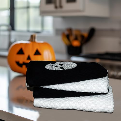COTTON CRAFT Halloween Kitchen Towel -100% Cotton 4 Pack Waffle Terry Towel - color: Black, size: 4 Pack