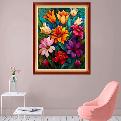 Foxhool Stamped Cross Stitch Kits,11CT Printed Cross Stitch Pattern Full Embroidery Kits for Beginner Needlepoint Kits-Colorful flowers16x20 inch - color: Craftpatterns01
