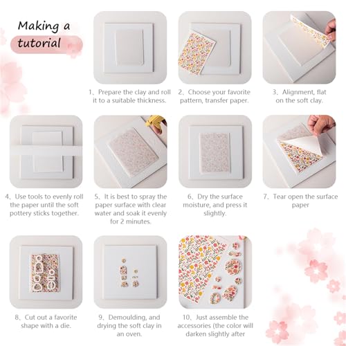 Briartw 10 Sheets Pastel Geo Bloom Polymer Clay Transfer Paper,Per Sheet 3.93inch x 5.82inch Polymer Clay Transfer Sheets for DIY Clay Jewelry Making Disposable Stickers - color: Pastel Geo Bloom