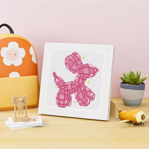 Tiwabb Pink Dog Stamped Cross Stitch Kits for Adults Beginners with Frame - color: Dog Cross Stitch with Frame