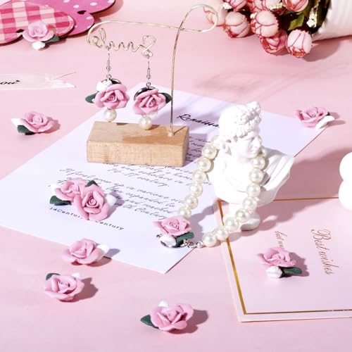 Beadthoven 20-Piece Flatback Pink Rose Handmade Porcelain Cabochons Flower Charms China Clay Beads Charms Jewelry Embellishment Supplies for Gluing DIY Jewelry Making Finding Supplies Stud Earring - color: 0Pink Clay Rose#23~25mm
