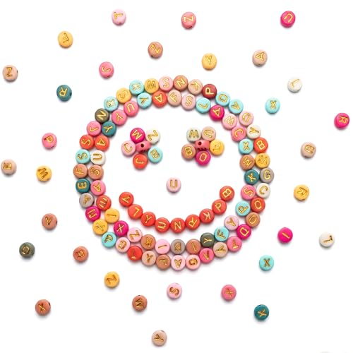 SUTOUG 1010PCS Colourful Letter Beads, 4x7mm Round Alphabet Beads (Gold) - color: Colorful