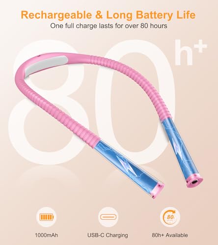 Gritin Book Light, Eye Caring 4-Color&5-Brightness Neck Light Reading Light - color: Rose, size: Upgraded