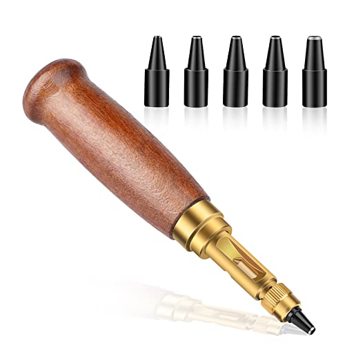 TLKKUE Adjustable Leather Hole Punching Tool Automatic Puncher - color: Red brown