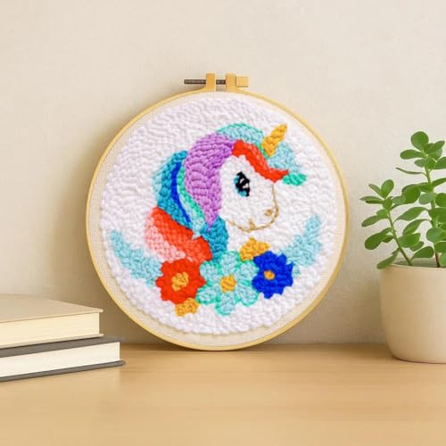 Punch Needle Kit for Beginners Adults-Rainbow Horse,with Video Tutorial - color: Punch Needle kit with-1218-3