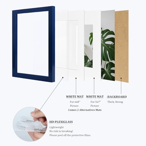 Egofine 9x12 Picture Frame Made of Solid Wood Covered by Plexiglass, Wood Frame for Pictures 5x7/6x8 with Mat or 9x12 without Mat, Tabletop and Wall Mounting Display, Navy Blue - color: Navy Blue, size: 9x12