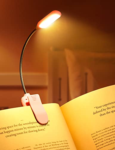 Monotremp Book Lights for Reading at Night in Bed, 80 Hours Runtime Rechargeable Reading Lights for Books in Bed, 3 Brightness Levels × 3 Color Temperatures, 1.3 oz Lightweight - color: Pink