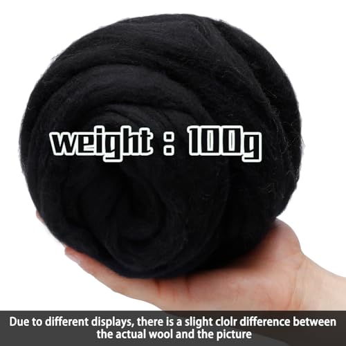 3.53oz Needle Felting Wool Roving for Needle Felting Black Felting Wool - color: black
