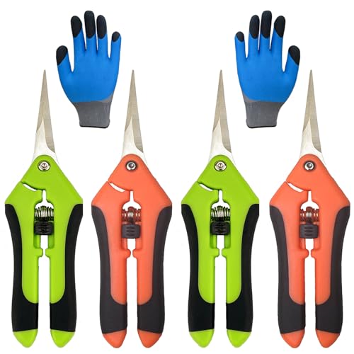 5 Pack Pruning Shears, Garden Shears with Gardening gloves, Garden Clippers Handheld, Straight Stainless Steel Garden Snips, Gardening Shears, Garden Scissors, Lengnoyp Pruners for Gardening