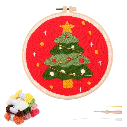 artcici Punch Needle Kit for Beginners with Christmas Tree Pattern Tool and Yarn, Easy Embroidery Rug Hooking Set - color: Christmas