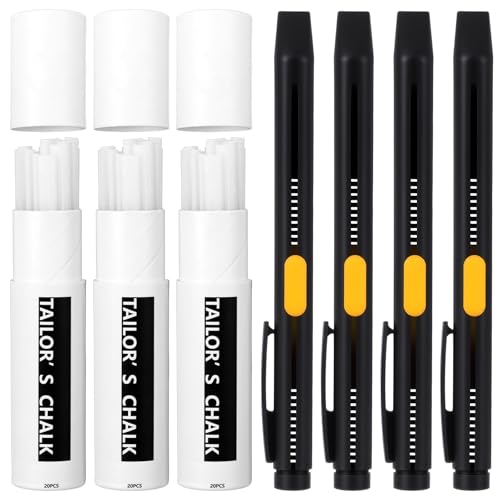 4 Pcs Heat Erasable Fabric Markers with 60 Refills for Sewing, Washable, Quilting, Embroidery Refillable Chalk DIY Dressmaking Markers Bulk for Fabric, Cotton, Knitted Fabrics DIY Sewing Tool
