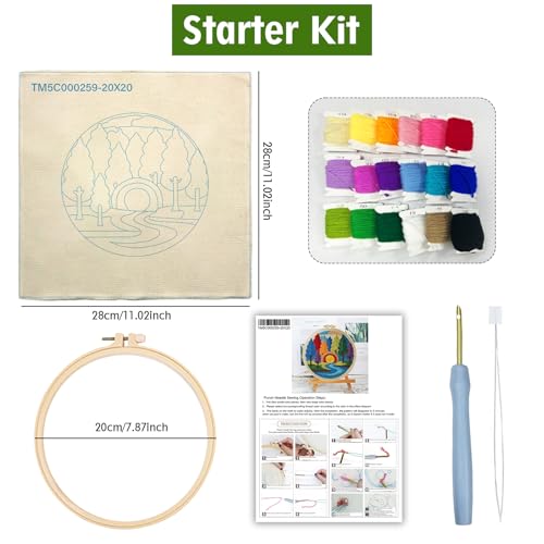 ZuoAnLF Punch Needle Kit for Beginner, Rug Yarn Hooking Beginner Kit with Instruction, Punch Needle Fabric with Pattern, Yarns, Embroidery Hoops for Punch Needle 20CM/9.8INCH (Tree) - color: tree