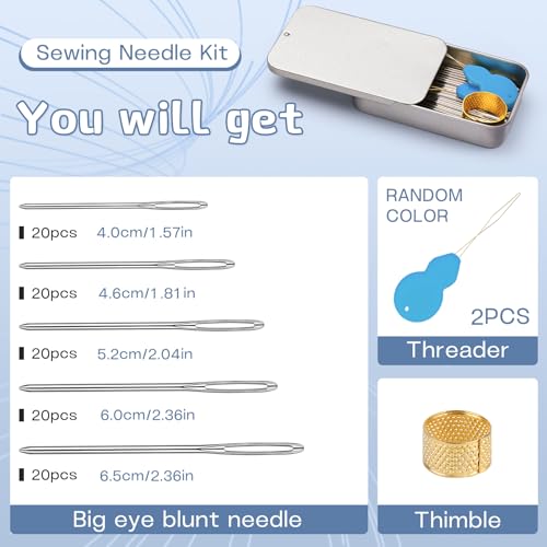 TLKKUE 100Pcs Steel Large-Eye Blunt Needles, Tapestry Needle 5 Sizes - color: Silver-2, size: 5 sizes/100 pcs