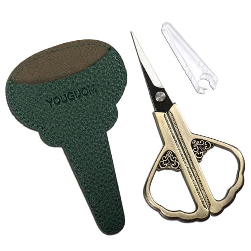 YOUGUOM Little Detail Scissors, Sharp Needlepoint Scissor with Case for Sewing Craft Crochet Cross Stitch Yarn, Thread Snips Small Embroidery Shears - color: Bronze