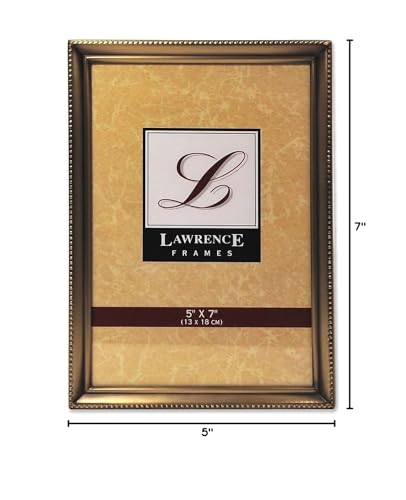Lawrence Frames Antique Brass 5x7 Picture Frame - Bead Border Design (11457) - color: Satin Gold, size: 5x7