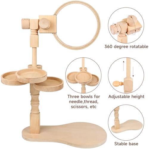 embhand Embroidery Hoop Stand Adjustable - Rotated Embroidery Frame Stand with 6'' 8'' Embroidery Hoops and 3pcs Bowls for Needlework Supplies, Embroidery Hoop Holder, Embroidery Stands for Hand Work