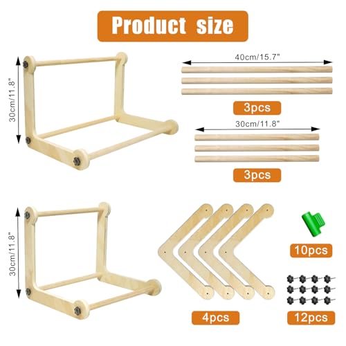 2 Pack Adjustable Wooden Embroidery Stands for Cross Stitch w 2 Sizes Rods