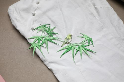 Iron/Sew on Applique Repair Patches, Green Bird on Bamboo Patch - color: Green Bird on Bamboo